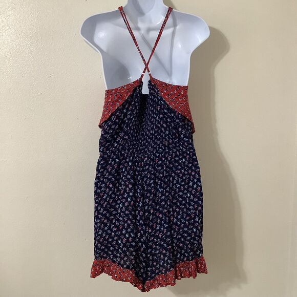 Navy Bohemian Prairie Western Hippie Coastal Cowgirl Ruffle Halter Romper XL - Picture 4 of 8